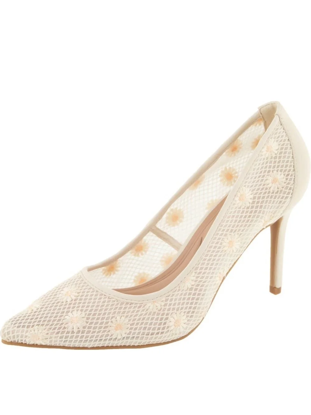 BCBGeneration Women's Pointed Mesh Daisy Pump in Ivory Heel 3 1/3 in